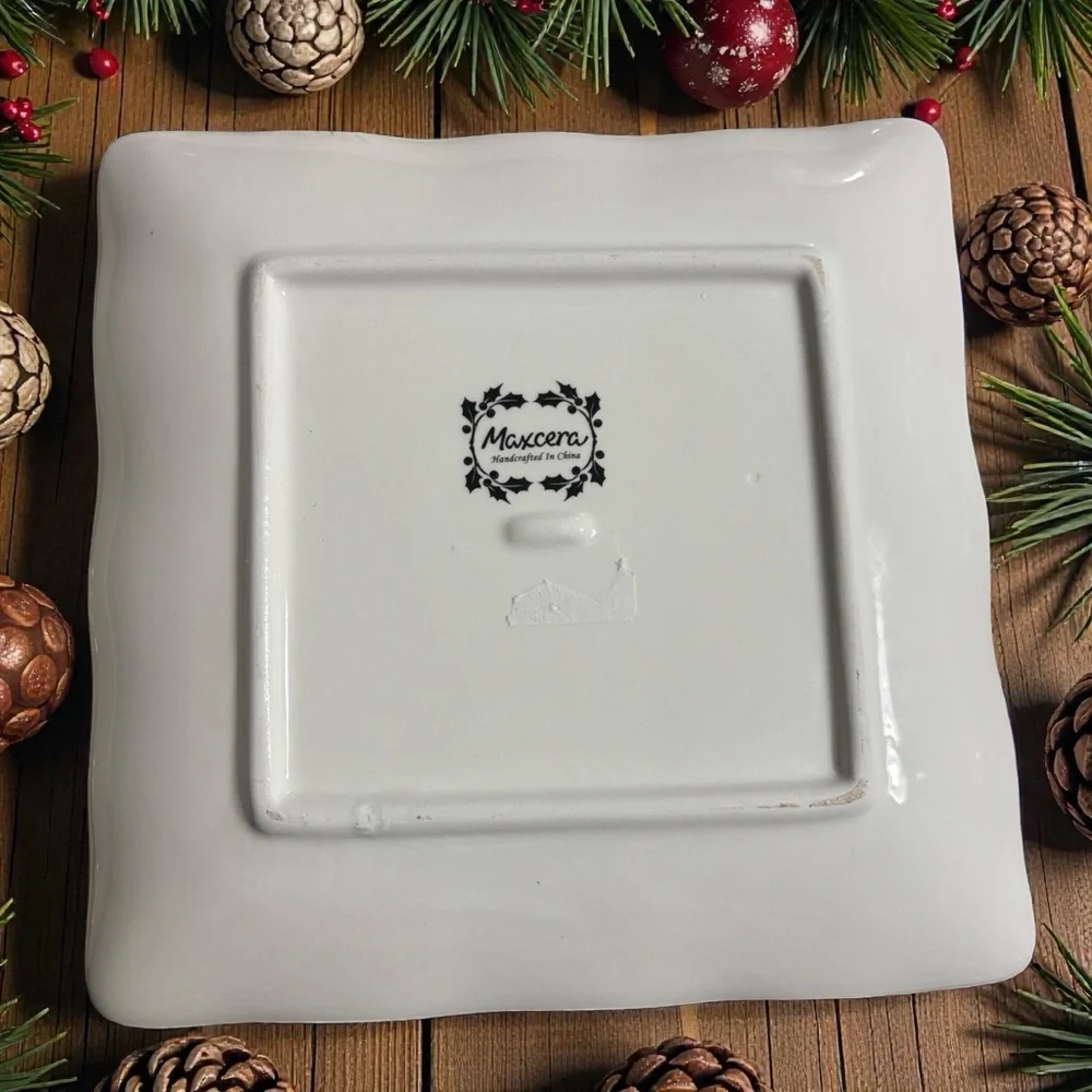 Maxcera Christmas Plates with a Red Truck and Tree Design-Set of 4